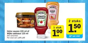 Albert Heijn Heinz sauzen 220 ml of Wijko satesaus 120 ml 2 stuks aanbieding