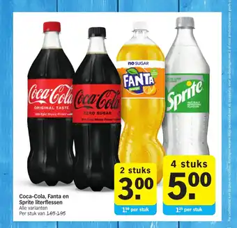 Albert Heijn Coca-Cola, Fanta en Sprite literflessen Alle varianten 4 stuks aanbieding