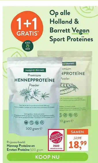 Holland & Barrett Op Alle Holland & Barrett Vegan Sport Proteïnes 1+1 Gratis aanbieding