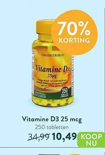 Holland & Barrett Holland & Barrett Vitamine D3 25 Mcg 70% Korting aanbieding