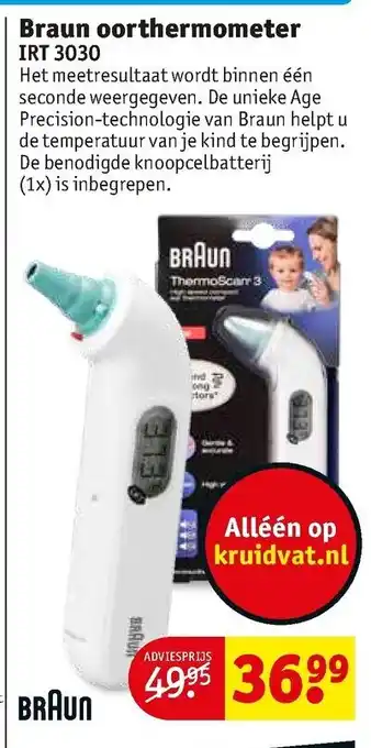 Kruidvat Braun oorthermometer IRT 3030 aanbieding