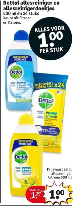 Kruidvat Dettol allesreiniger en allesreinigerdoekjes 500ml/24 stuks aanbieding
