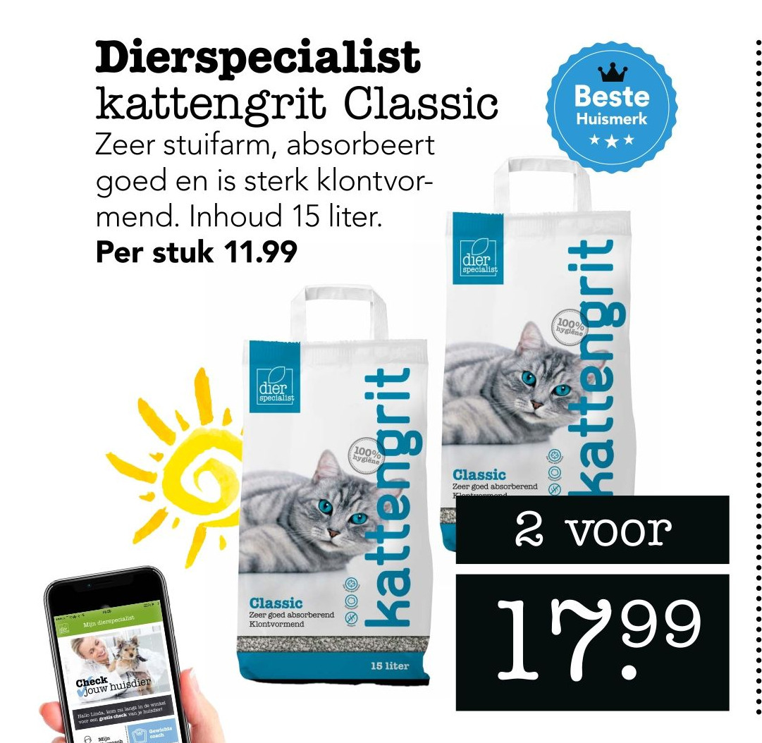 Dierspecialist kattengrit Classic aanbieding bij Dierspecialist