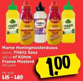 Vomar Voordeelmarkt Marne Honingmosterdsaus, Yildriz Saus of Kuhne Franse Mosterd aanbieding