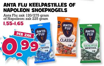 Boon`s Markt Anta Flu keelpastilles of Napoleon snoepkogels 225 gram aanbieding