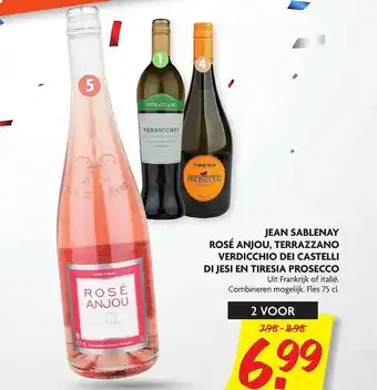 Dekamarkt Jean Sablenay Rosé Anjou, Terrazzano Verdicchio Dei Castelli Di Jesi En Tiresia Prosecco aanbieding