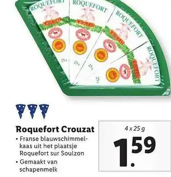 Lidl Roquefort Crouzat 4x25g aanbieding