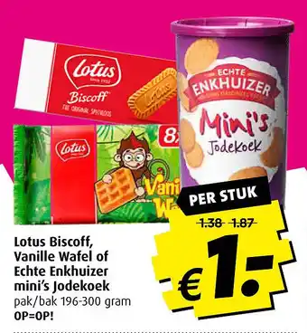 Boni Lotus Biscoff, Vanille Wafel of Echte Enkhuizer mini's Jodekoek aanbieding