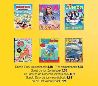 Primera Donald Duck Vakantieboek, Tina Vakantieboek, Quest Junior Zomerboek, Jan Jans En De Kinderen Vakantieboek, Donald Duck Junior aanbieding