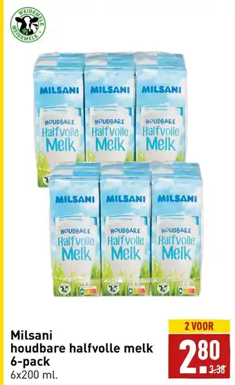 ALDI Milsani houdbare halfvolle melk 6-pack 6x200 ml aanbieding