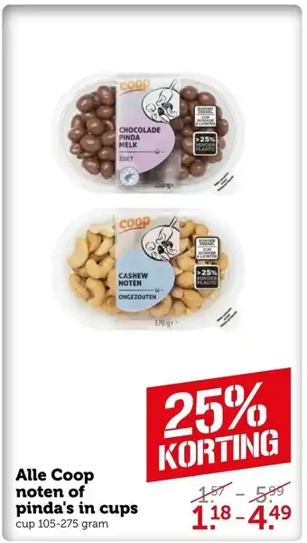 Coop Noten of pinda's in cups 105-275 gram aanbieding