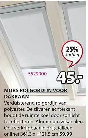 Jysk Mors Rolgordijn Voor Dakraam 25% Korting aanbieding