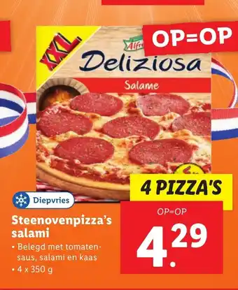 Lidl Diepvries Steenovenpizza's salami 4 x 350 g aanbieding