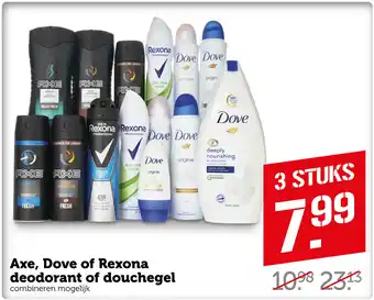 Coop Axe, Dove of Rexona deodorant of douchegel aanbieding