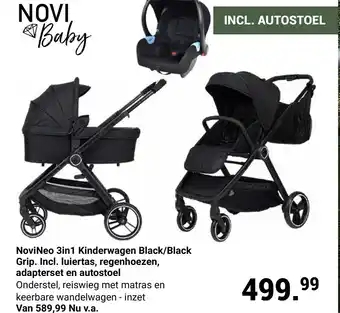 Van Asten BabySuperstore NoviNeo 3in1 Kinderwagen Black/Black Grip. Incl. luiertas, regenhoezen, adapterset en autostoel aanbieding