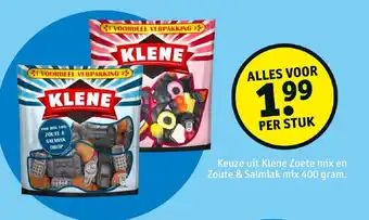 Kruidvat Keuze uit Klene Zoete mix en Zoute & Salmiak mix 400 gram per stuk aanbieding