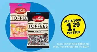 Kruidvat Keuze uit Van Melle Toffees zak Drop, Fruit en Advocaat 275 gram per stuk aanbieding