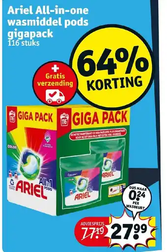 Kruidvat Ariel All-in-one wasmiddel pods gigapack 116 stuks aanbieding