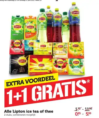 Coop Alle Lipton ice tea of thee 2 st aanbieding