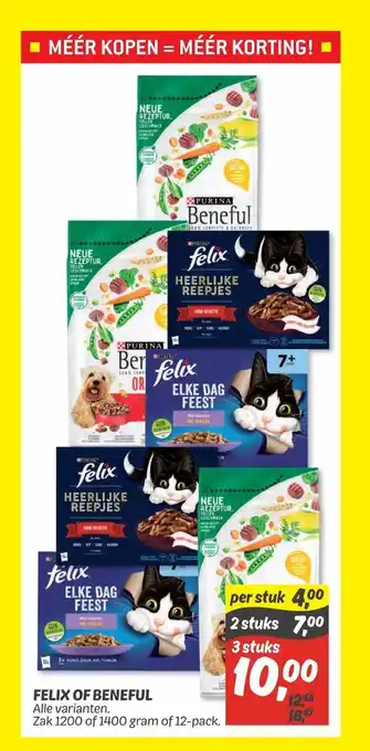 Dekamarkt Felix of Beneful Alle varianten zak 1200 of 1400 gram of 12-pack aanbieding