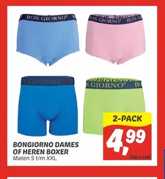 Dekamarkt Bongiorno Dames of heren boxer Maten S t/m XXL 2-pack aanbieding