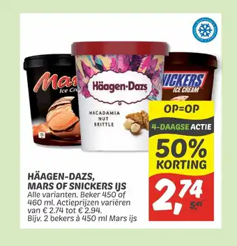 Dekamarkt Haagen-Dazs Mars of Snickers Ijs aanbieding