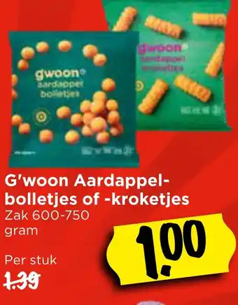 Vomar Voordeelmarkt G'woon Aardappel- bolletjes of -kroketjes aanbieding