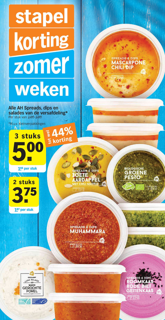 Alle AH Spreads, dips en salades van de versafdeling* aanbieding bij