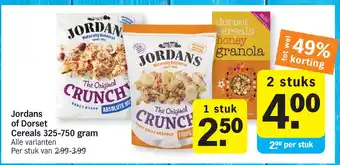 Albert Heijn Jordans of Dorset Cereals 325-750 gram aanbieding