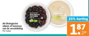 Albert Heijn AH Biologische olijven of hummus van de versafdeling aanbieding