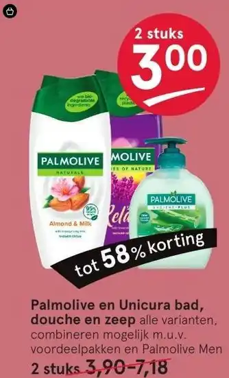 Etos Palmolive en Unicura bad, douche en zeep aanbieding