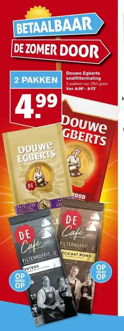 Hoogvliet Douwe Egberts snelfiltermaling 2 pakken van 250 gram aanbieding