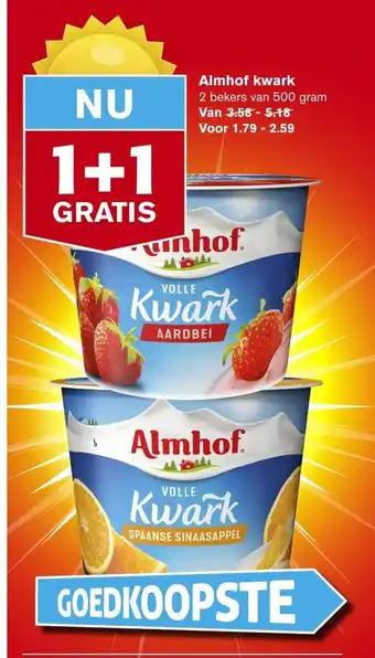 Hoogvliet Almhof kwark 2 bekers van 500 gram aanbieding