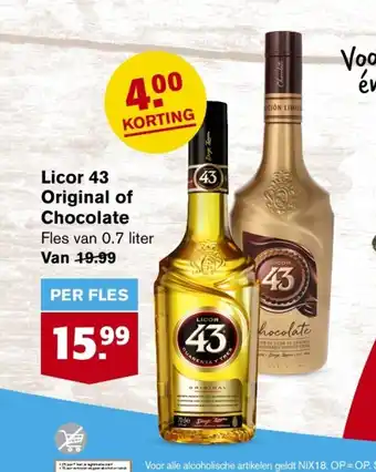 Hoogvliet Licor 43 Original of Chocolate 0.7 liter aanbieding