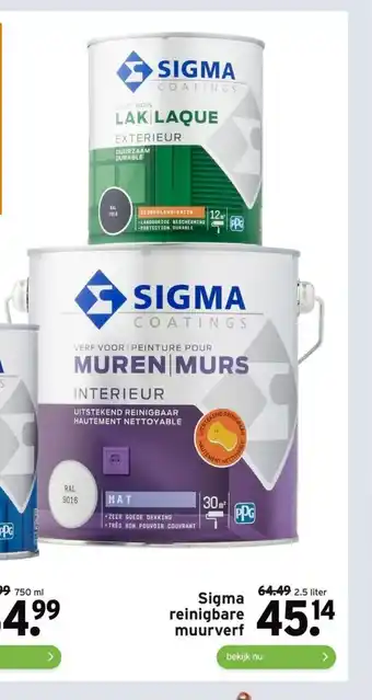 GAMMA Sigma reinigbare muurverf 2.5 liter aanbieding