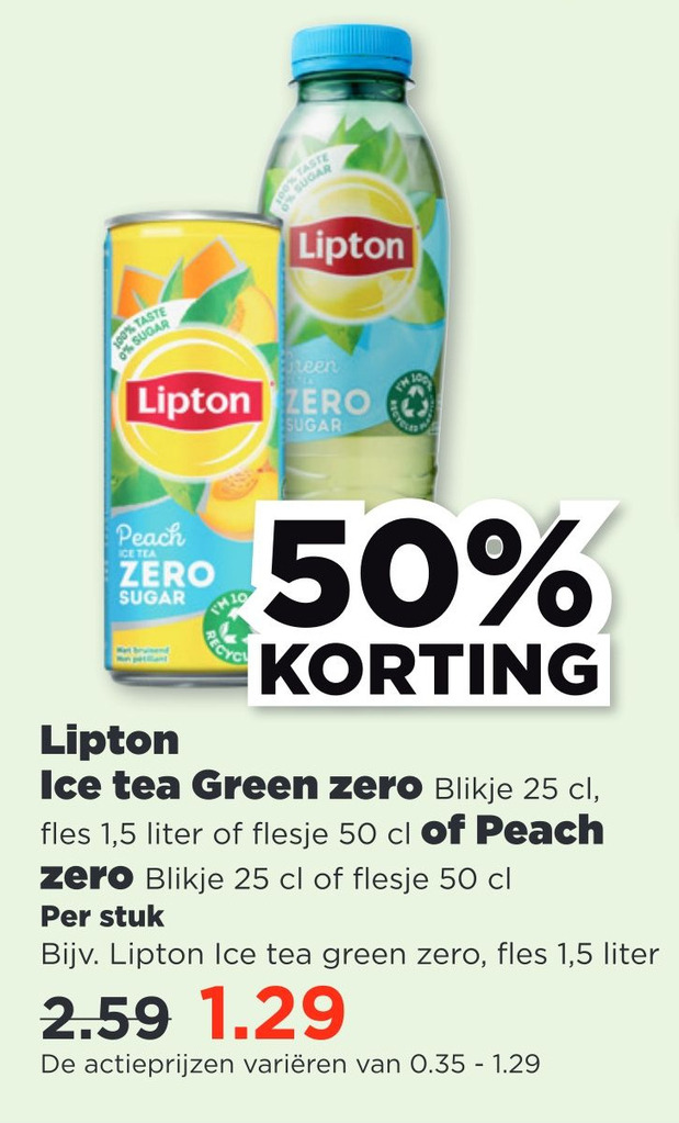 Lipton Ice tea Green zero of Peach Zero aanbieding bij PLUS