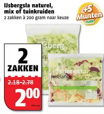 Poiesz IJsbergsla naturel, mix of tuinkruiden 200 gram aanbieding