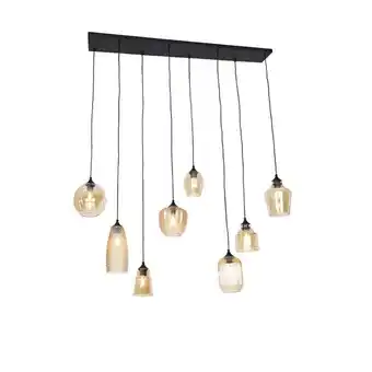 Lampenlicht.nl Art deco hanglamp zwart met amber glas 8-lichts - Hanne aanbieding