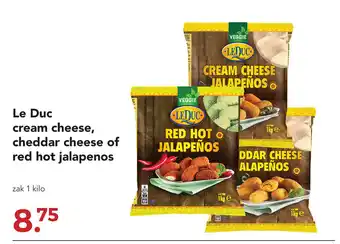 Zegro Le Duc cream cheese, cheddar cheese of red hot jalapenos 1 kilo aanbieding