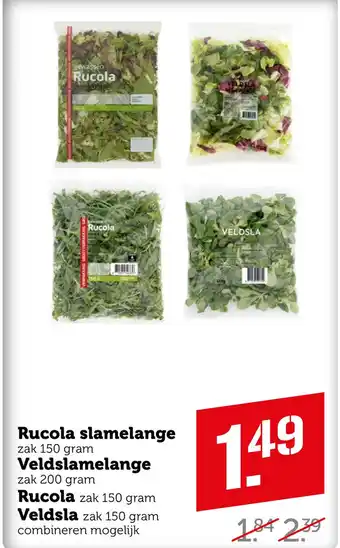 Coop Rucola slamelange, Veldslamelange, Rucola of Veldsla zak 150 gram aanbieding