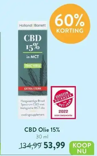 Holland & Barrett CBD Olie 15% aanbieding