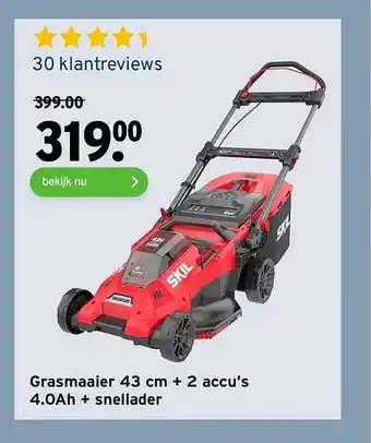 GAMMA Skil Grasmaaier 43 Cm +2 Accu's 4.0Ah + Snellader aanbieding