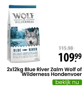 Zooplus 2x12kg Blue River Zalm Wolf of Wilderness Hondenvoer aanbieding