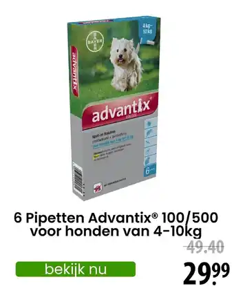 Zooplus 6 Pipetten Advantix 100/500 voor honden van 4-10kg aanbieding