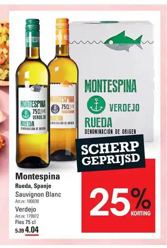 Sligro Montespina Sauvignon Blanc Of Verdejo 25% Korting aanbieding