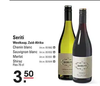 Sligro Seriti Chenin Blanc, Sauvignon Blanc, Merlot Of Shiraz Westkaap, Zuid-Afrika aanbieding