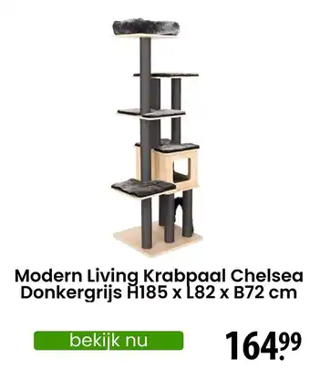 Zooplus Modern Living Krabpaal Chelsea Donkergrijs H185 x L82 x B72 cm aanbieding