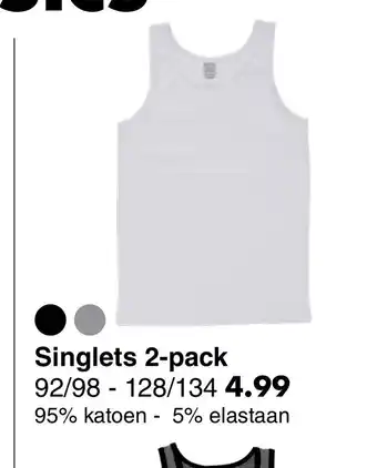 Wibra Singlets 2-pack 92/98 - 128/134 aanbieding