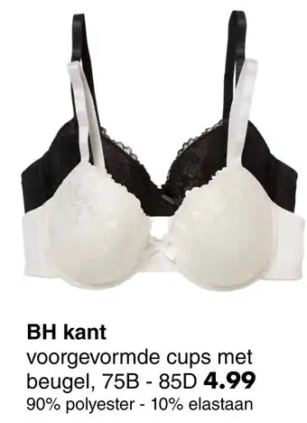 Wibra BH kant cups met voorgevormde beugel, 75B 85D aanbieding