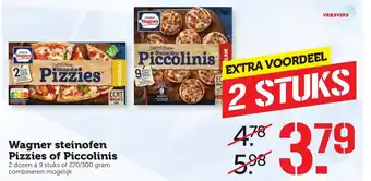 Coop Wagner steinofen Pizzies of Piccolinis 2*270-300 gr aanbieding